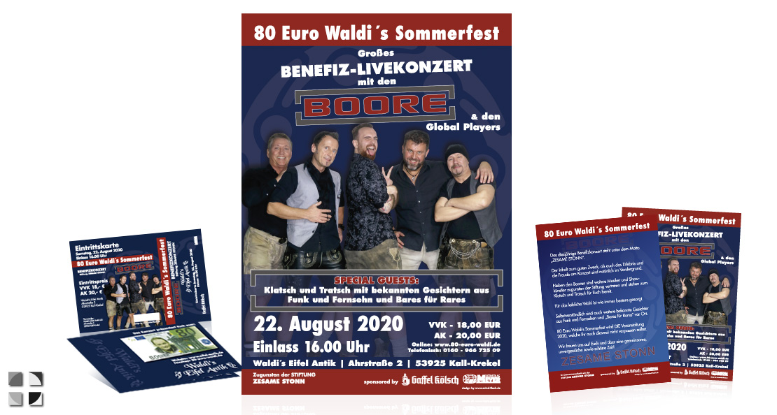 Plakatdesign 80 Euro Waldi Benefizkonzert Boore 2020 - Bild